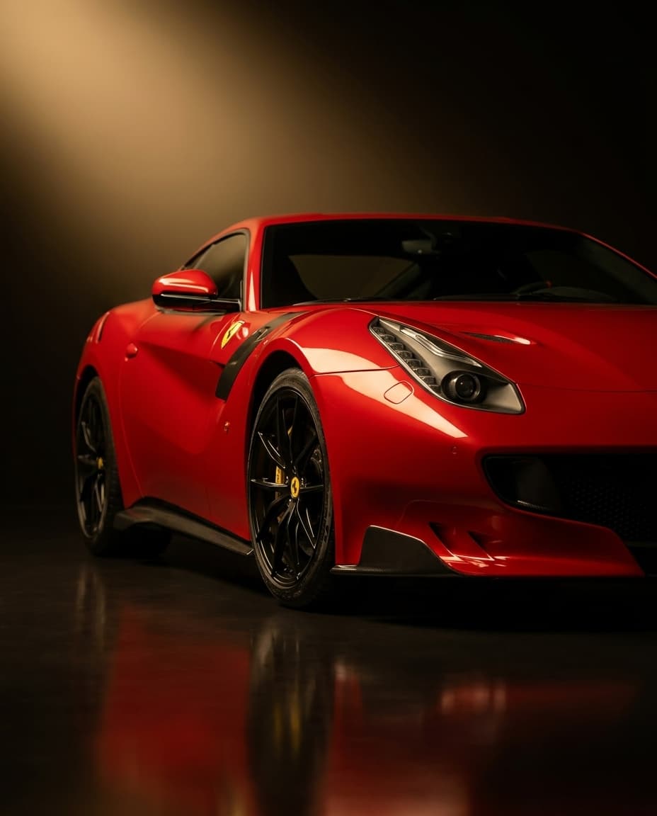 Ferrari Supersportwagen im Showroom Noir von Sternenfeld Autocenter Basel