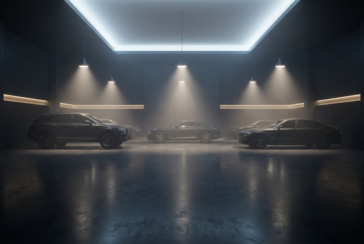 Showroom der Sternenfeld Autocenter AG bei Nacht